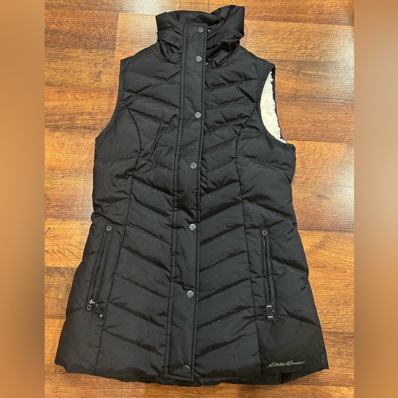 Eddie Bauer Jackets & Blazers - Eddie Bauer Goose Down Women’s Parka Vest Black Fur Lined Size Small P Ladies